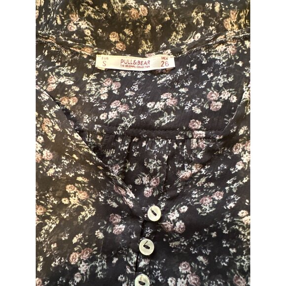 Pull & Bear Womens Floral Button-Front High-Low Sheer Blouse Size S Black Multic - Picture 4 of 4